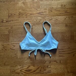 Aerie Bikini Top Swim White Ribbed French Tie V Neck XS Scoop Women Cinched Bow